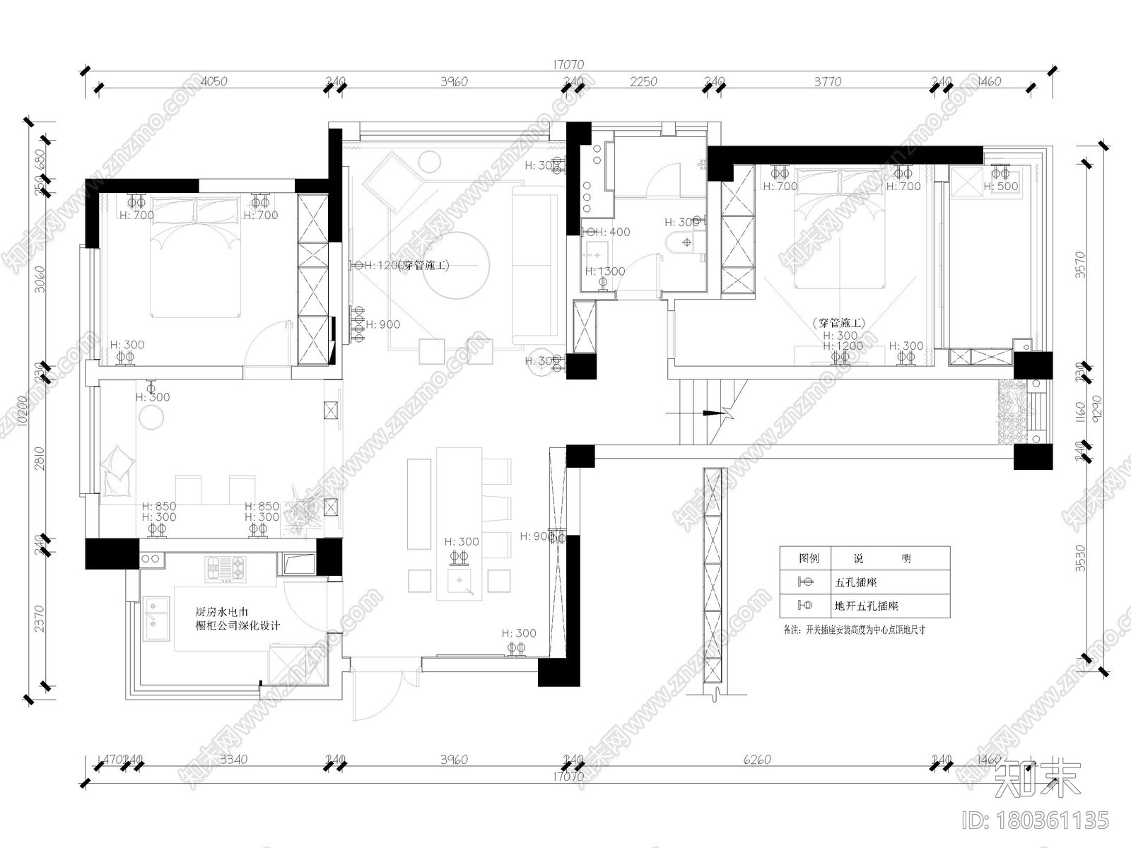 [上海]190m²二居室家装样板间施工图+3D模型施工图下载【ID:180361135】