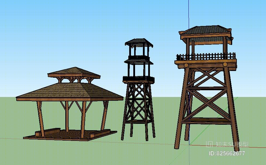 木塔楼建筑物SU模型下载【ID:825662677】