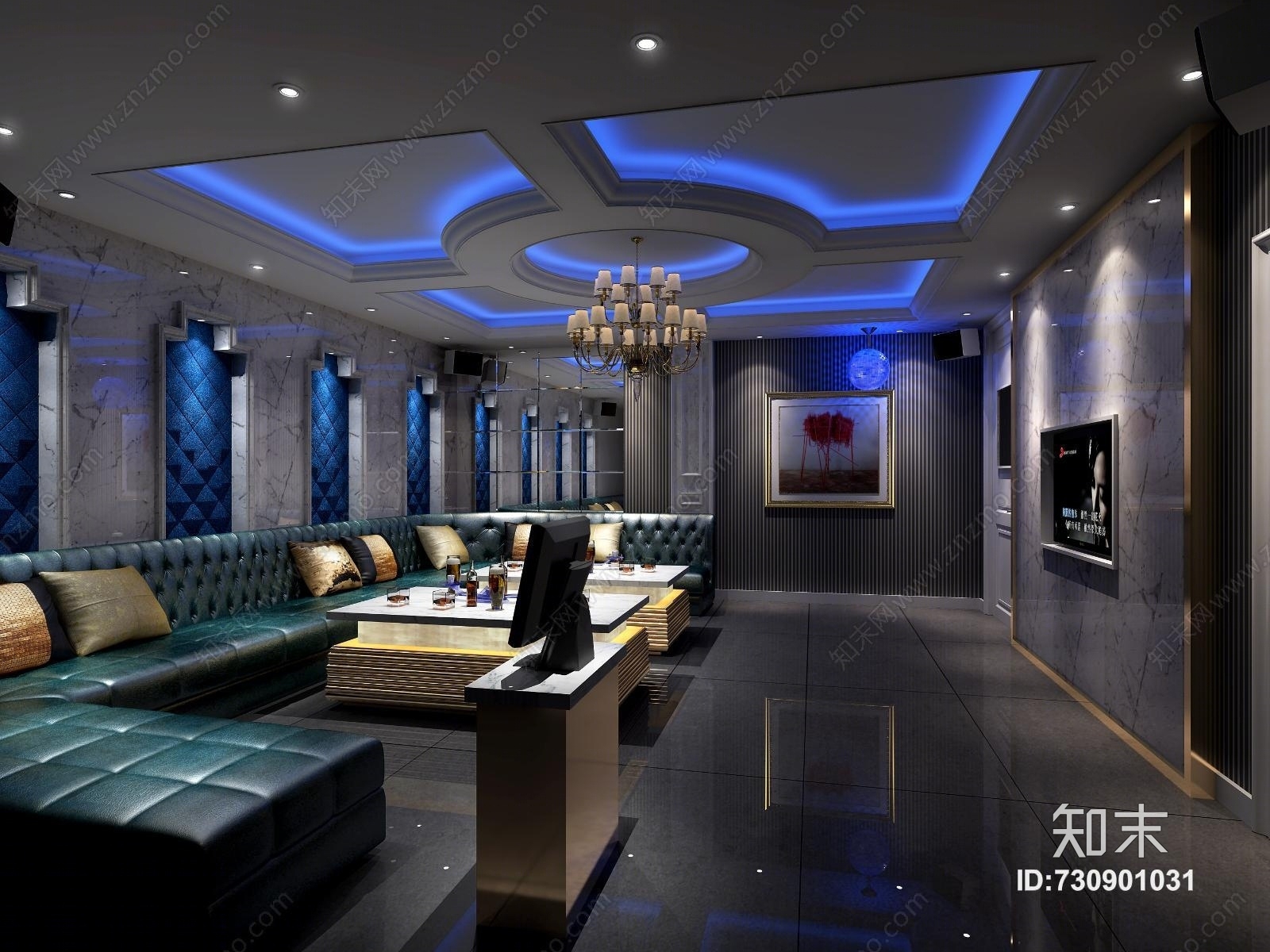 简欧KTVKTV包间皮革沙发3D模型下载【ID:730901031】