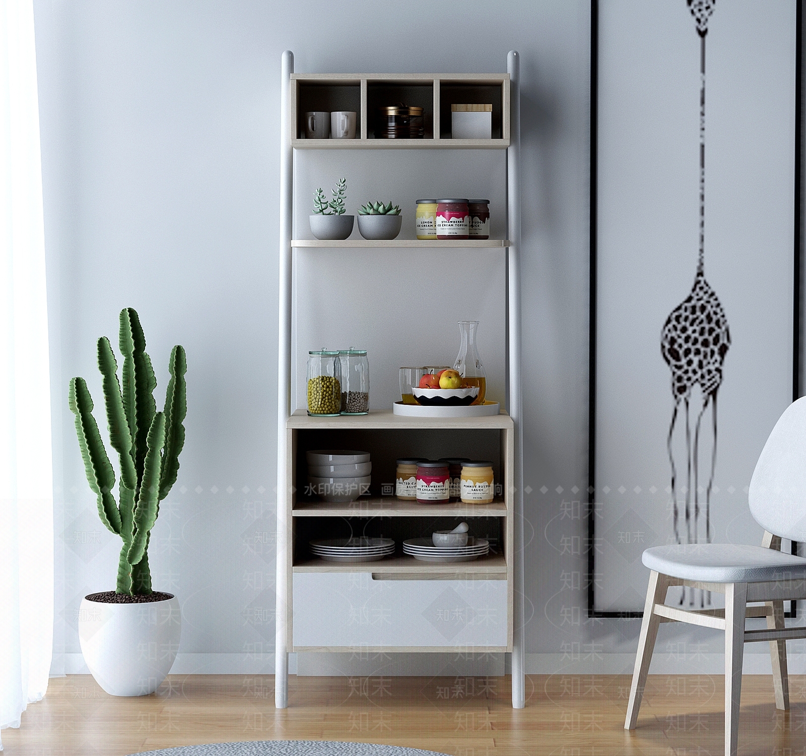 现代客厅餐厅收纳柜置物架3D模型下载【ID:933423752】