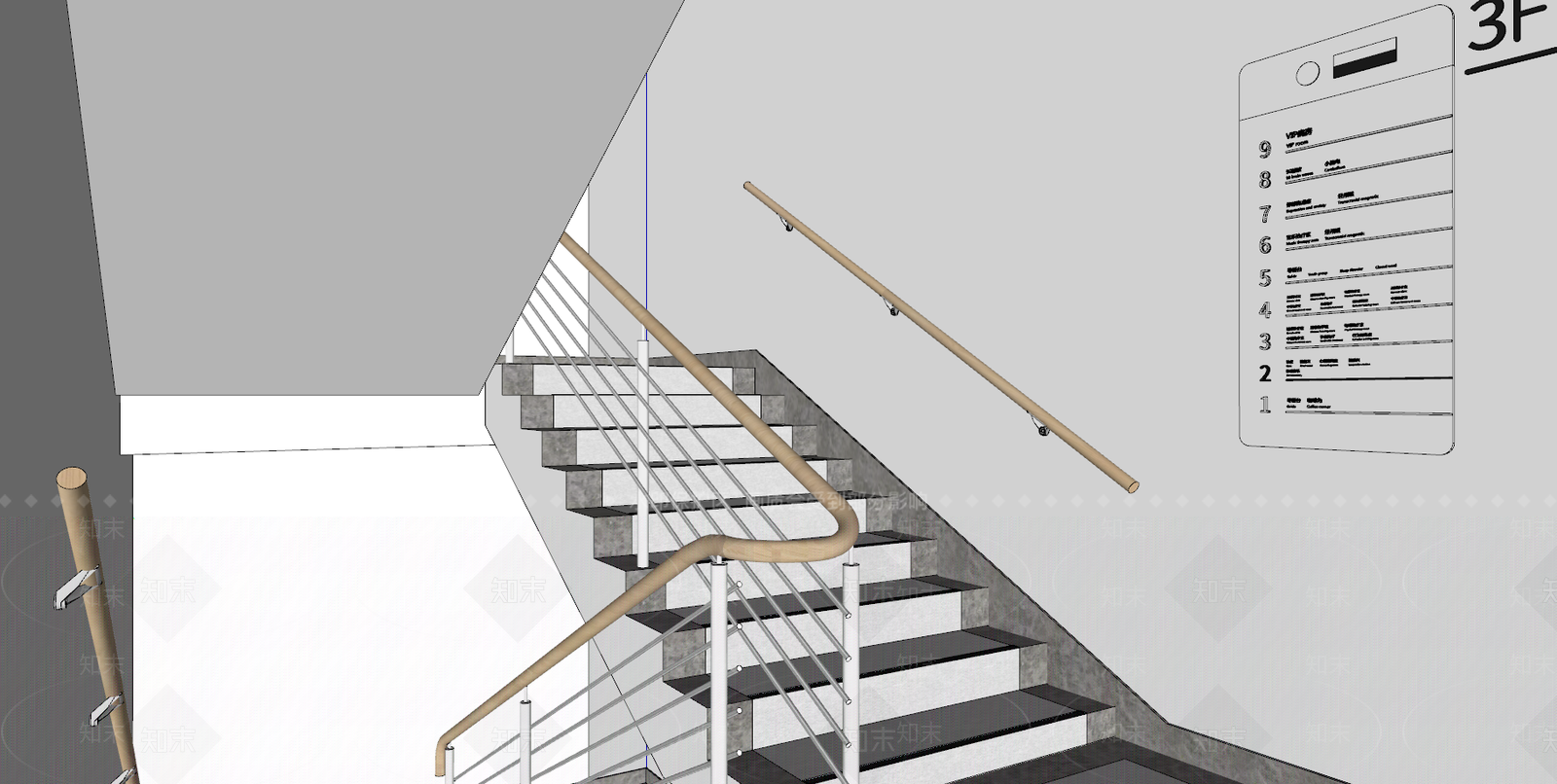 医院走道楼梯扶手楼梯SU模型下载【ID:633967298】