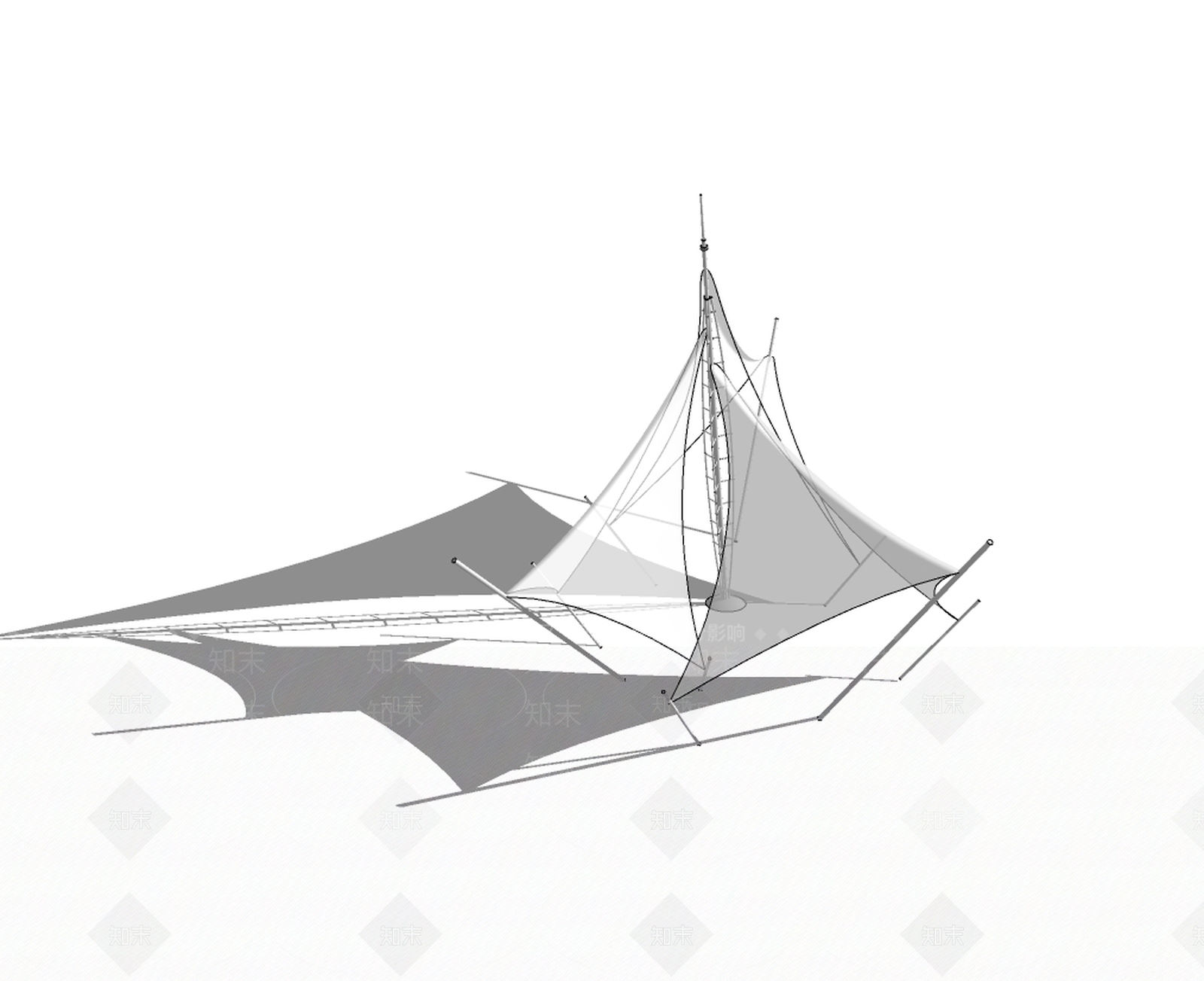 异形膜结构建筑帆船SU模型下载【ID:832927495】