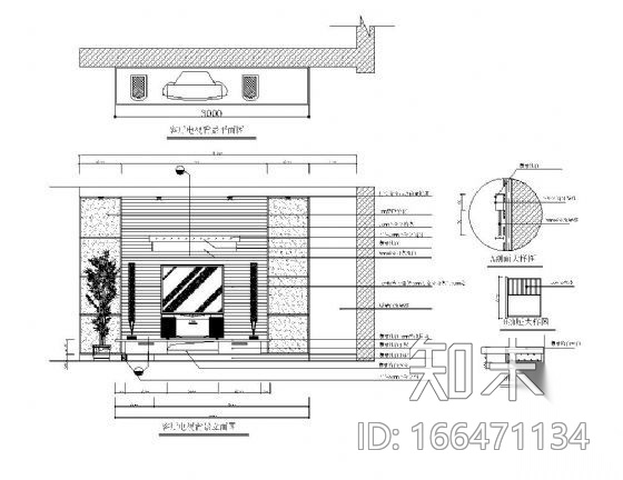 电视背景墙装饰详图cad施工图下载【ID:166471134】