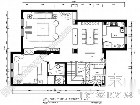 [江苏]260㎡新中式风格三层别墅室内装修施工图（含高清...cad施工图下载【ID:182192164】