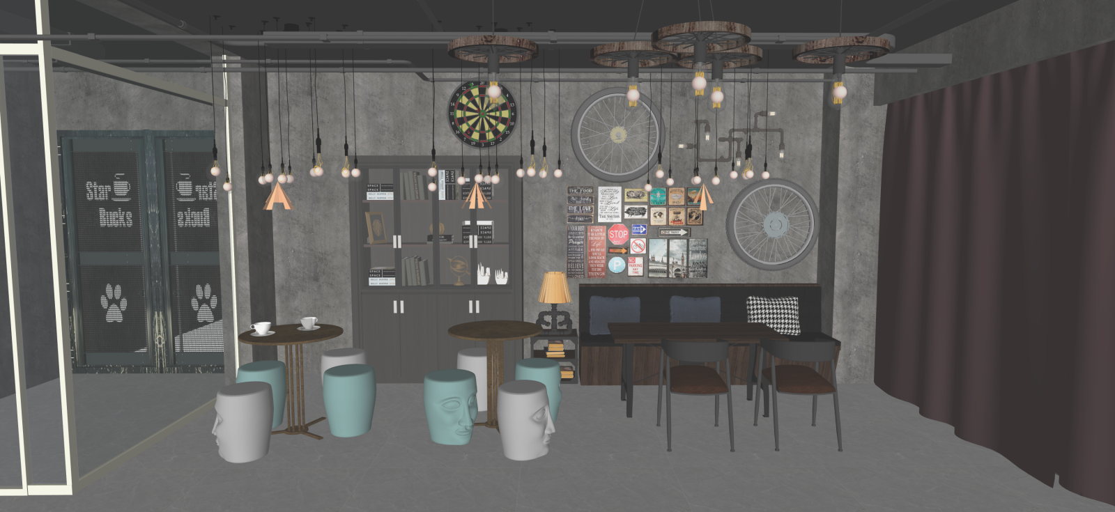 工业咖啡厅SU模型下载【ID:1222163025】