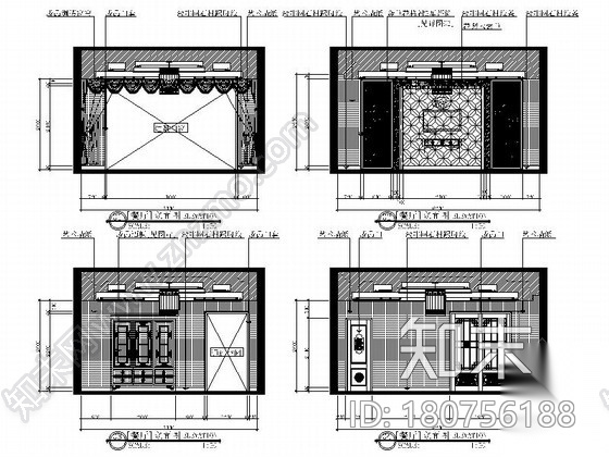 [深圳]中式风格三层别墅样板间室内装修施工图（含效果）cad施工图下载【ID:180756188】