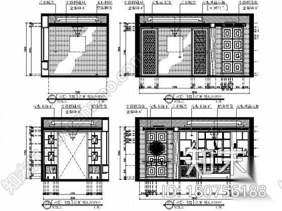 [深圳]中式风格三层别墅样板间室内装修施工图（含效果）cad施工图下载【ID:180756188】