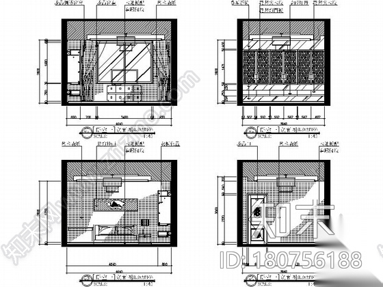 [深圳]中式风格三层别墅样板间室内装修施工图（含效果）cad施工图下载【ID:180756188】