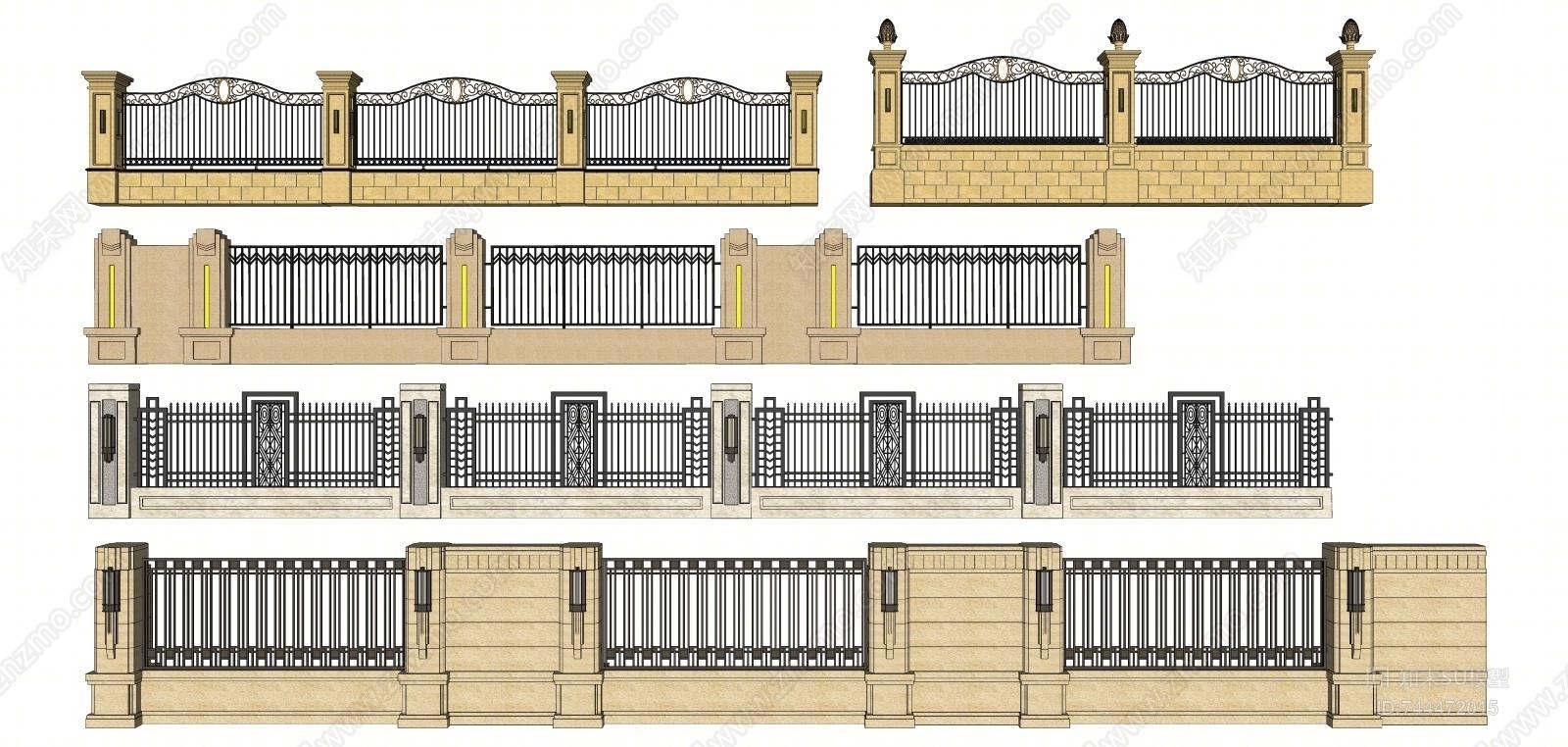 欧式围墙栏杆SU模型下载【ID:744472015】
