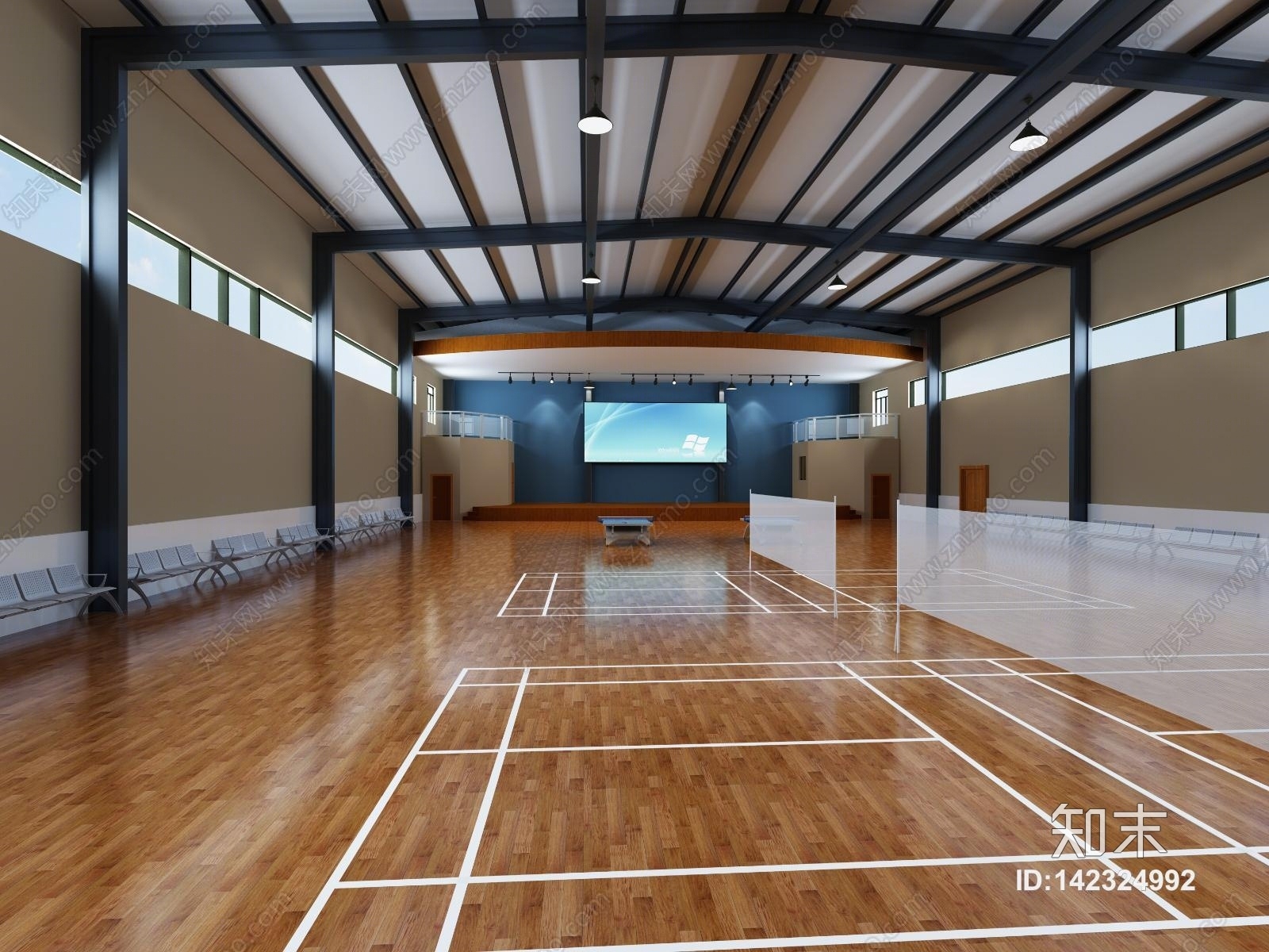 现代羽毛球馆3D模型下载【ID:142324992】