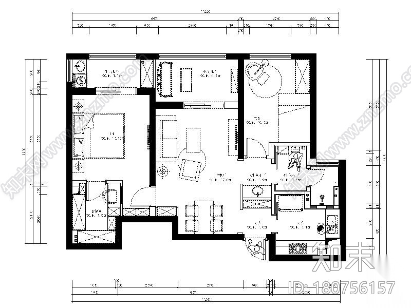 [武汉]欧式风情浪漫温馨样板房室内设计施工图（含实景图...cad施工图下载【ID:180756157】