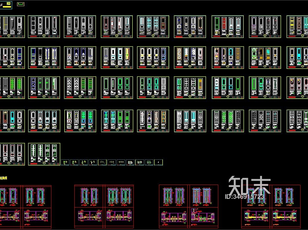 各种风格实木门CAD图形CAD图库38套cad施工图下载【ID:346915723】