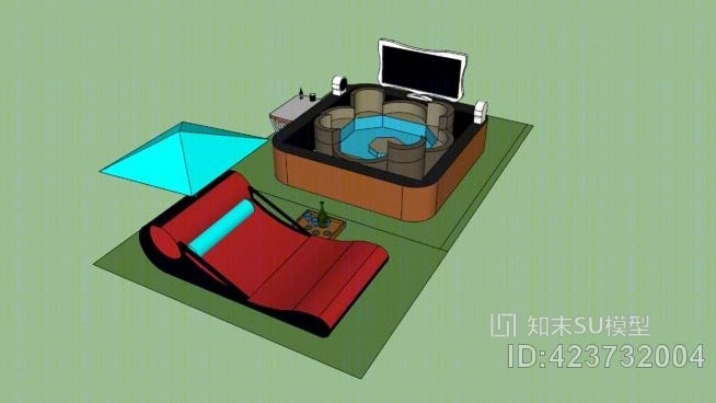 凉爽的躺椅和按摩浴缸SU模型下载【ID:423732004】