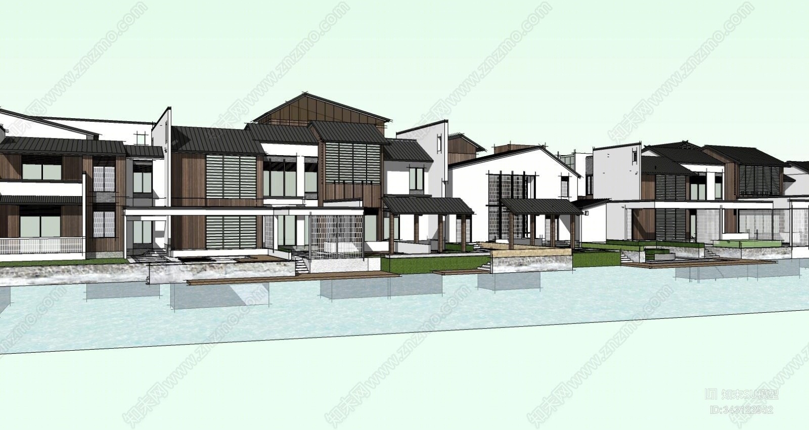 新中式建筑景观小品SU模型下载【ID:343122952】