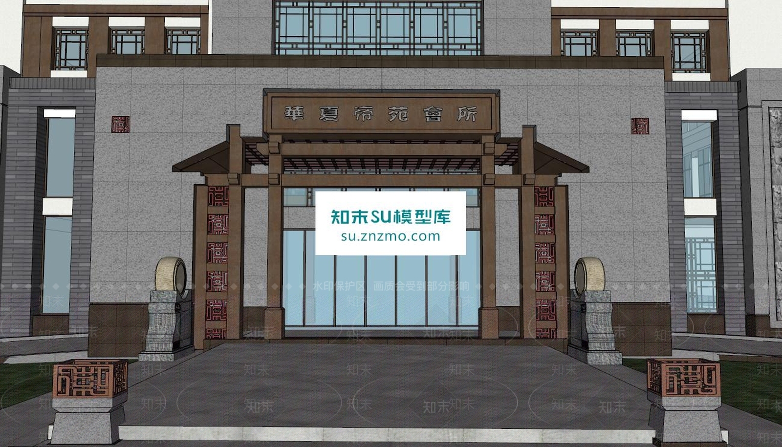 酒店仿古门楼门头SU模型下载【ID:163184211】