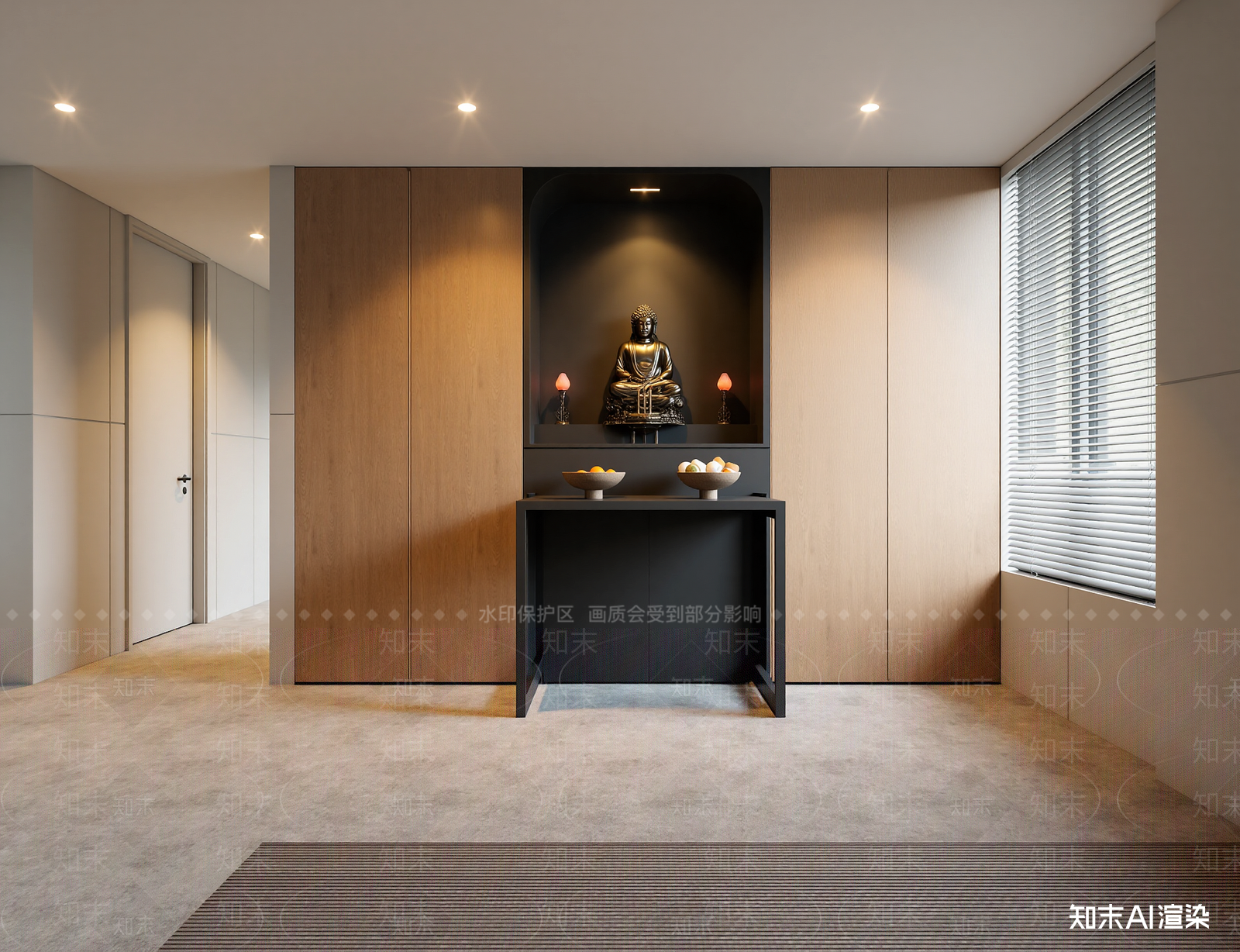 现代佛堂3D模型渲染效果图