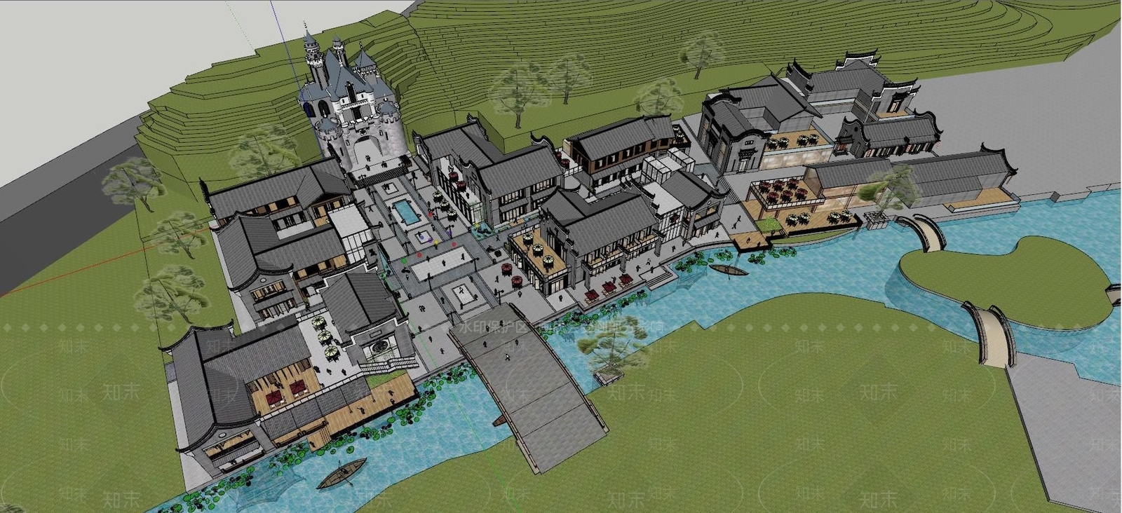 中式古镇商业街SU模型下载【ID:1111722131】