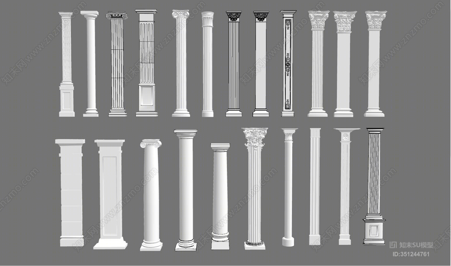 欧式风格罗马柱SU模型下载【ID:351244761】