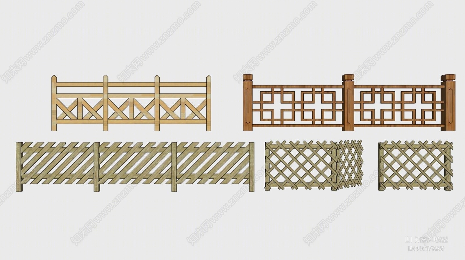中式木质栏杆扶手SU模型下载【ID:445170269】