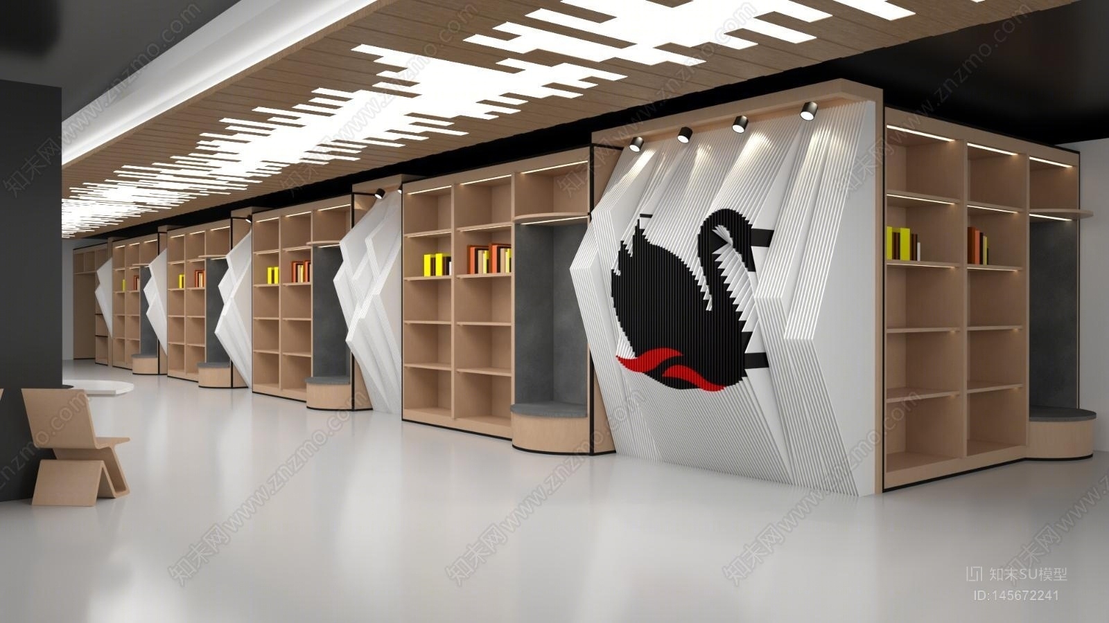 现代创意书架SU模型下载【ID:145672241】