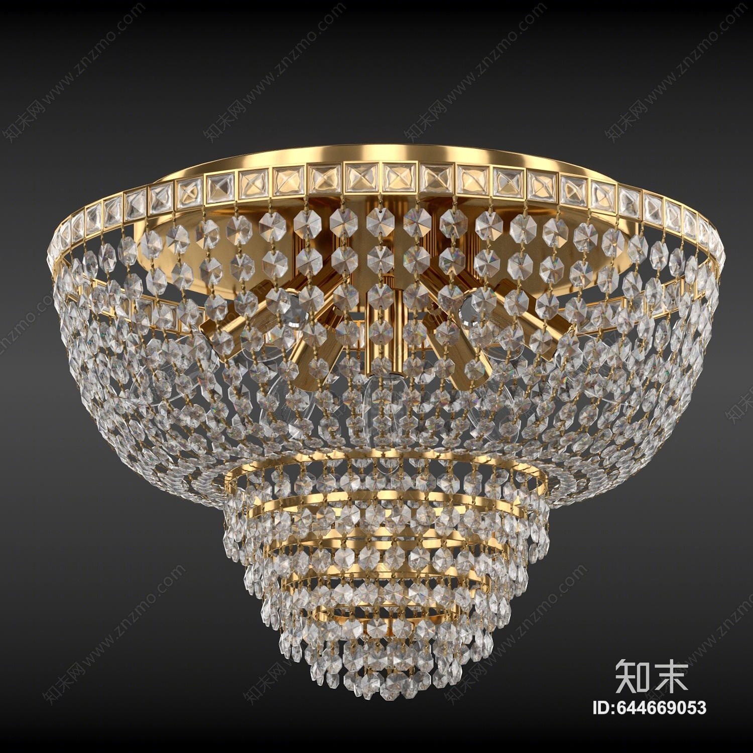 现代金属水晶吸顶灯灯3D模型下载【ID:644669053】