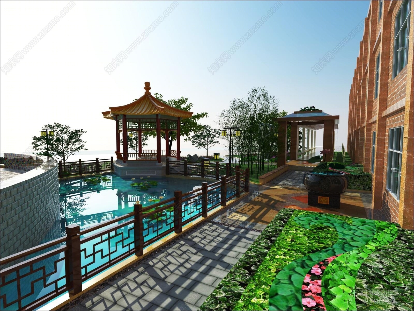 中式文化广场景观设计SU模型下载【ID:541754824】