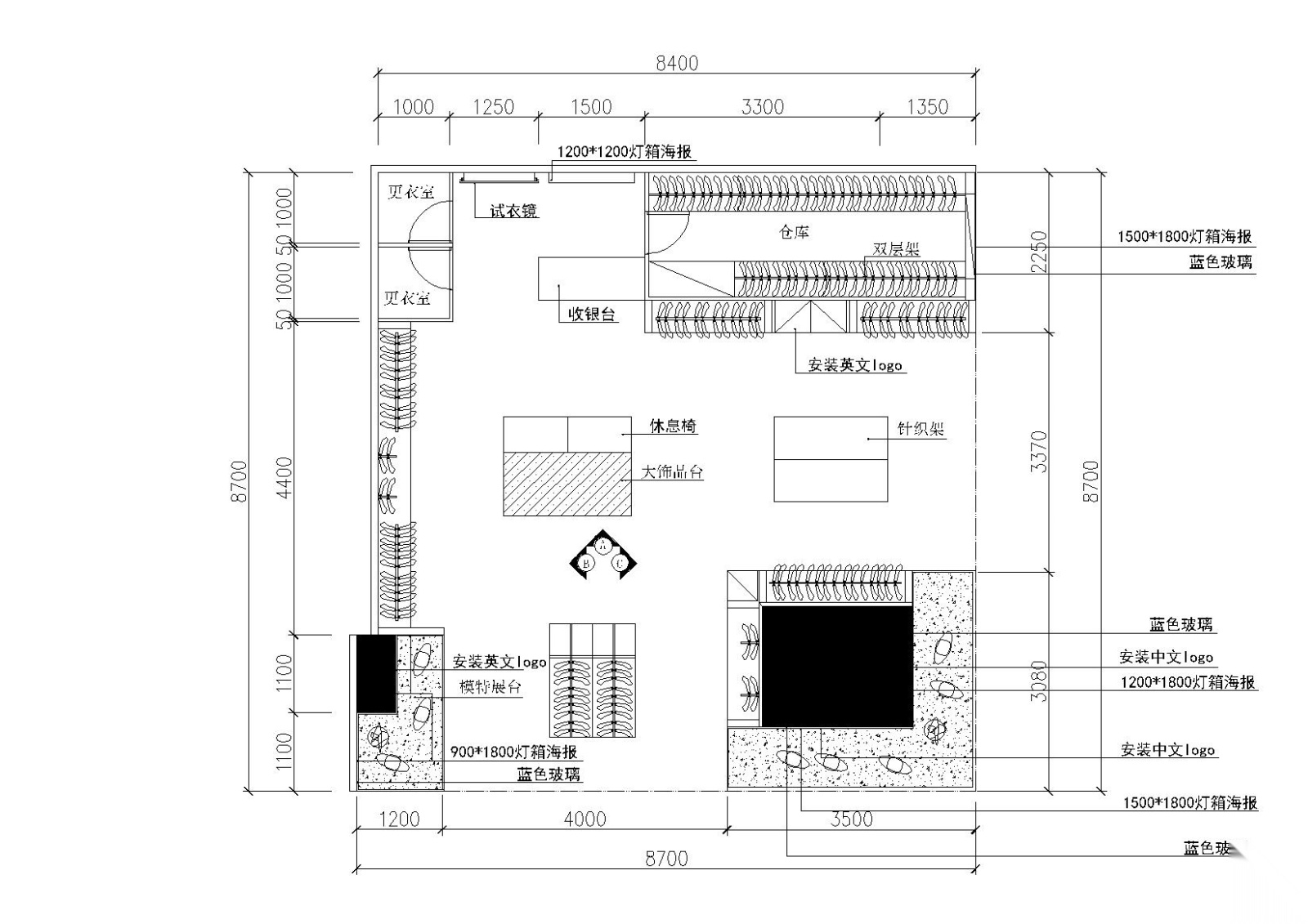 76平方服装专卖店设计施工图_附效果图cad施工图下载【ID:160416125】