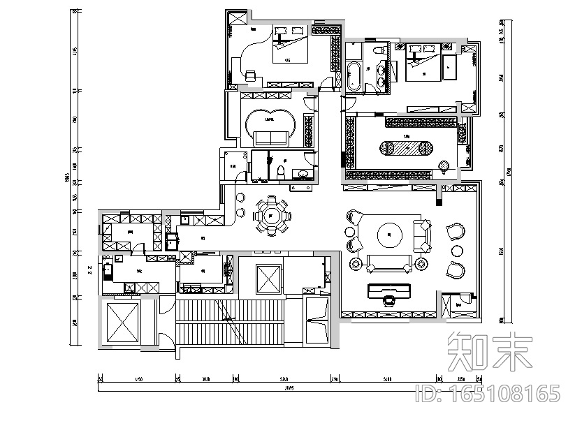 浮光之域|海归派轻奢风样板间设计施工图（附效果图）cad施工图下载【ID:165108165】