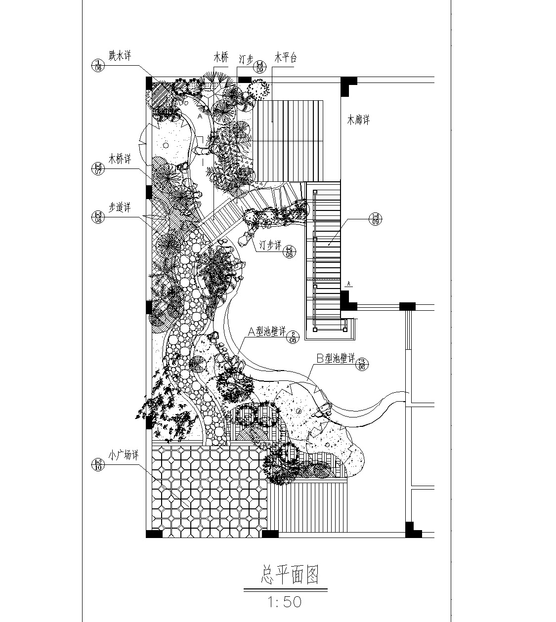 别墅庭院景观CAD施工图（长方形庭院）施工图下载【ID:160714153】