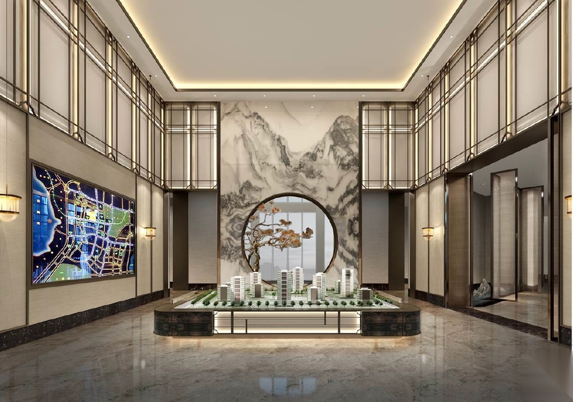 无锡中式风格二层售楼处施工图cad施工图下载【ID:160502130】