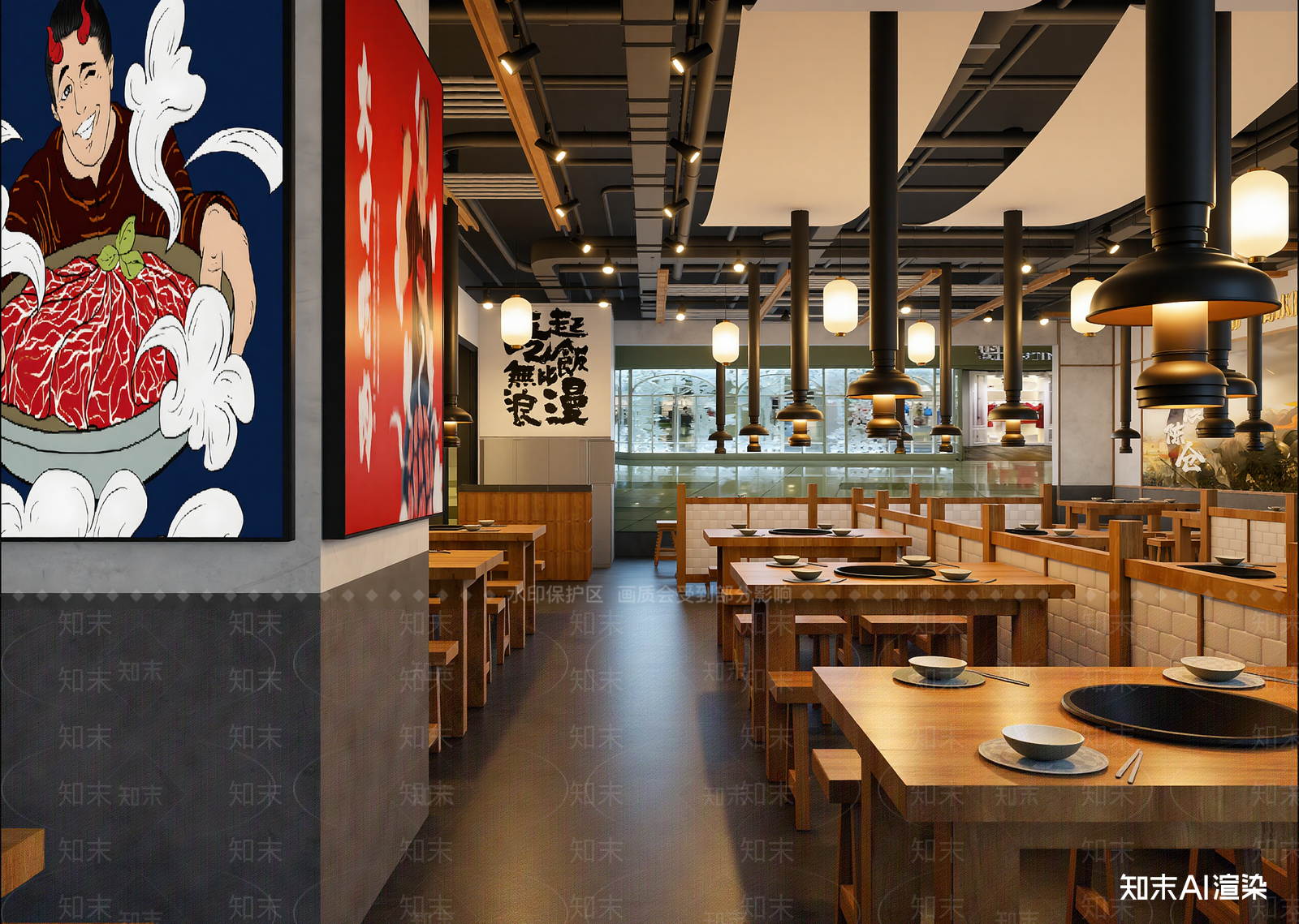 现代烤肉店3D模型渲染效果图
