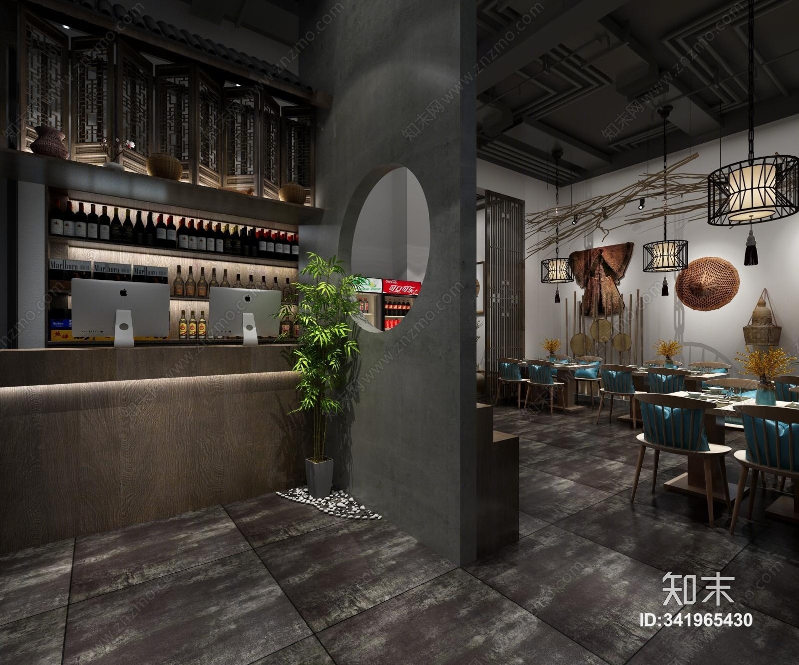 中式餐厅前台3D模型下载【ID:341965430】