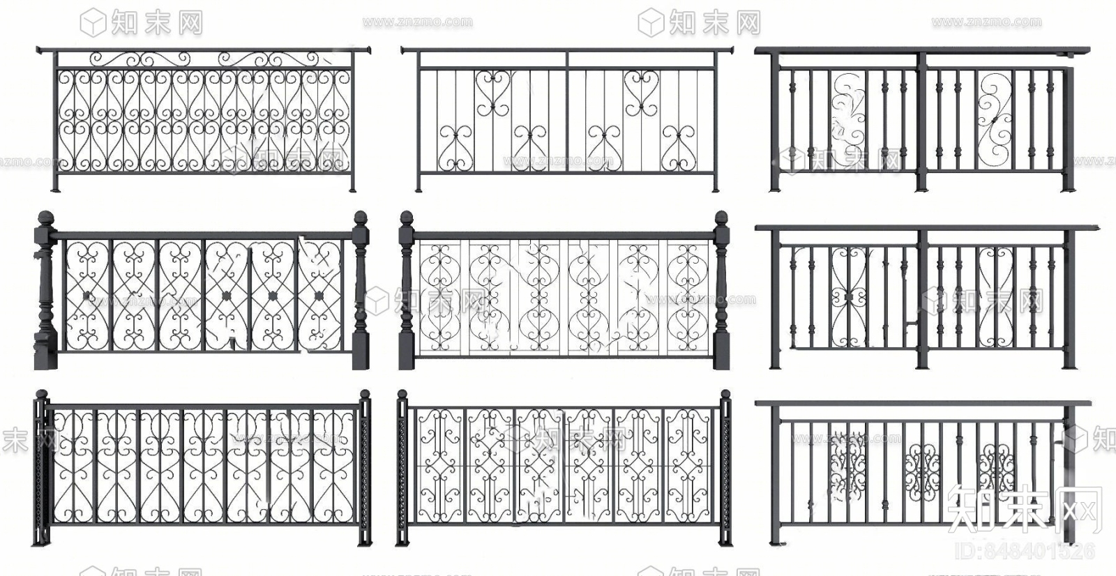 简欧铁艺栏杆护栏3D模型下载【ID:848401526】
