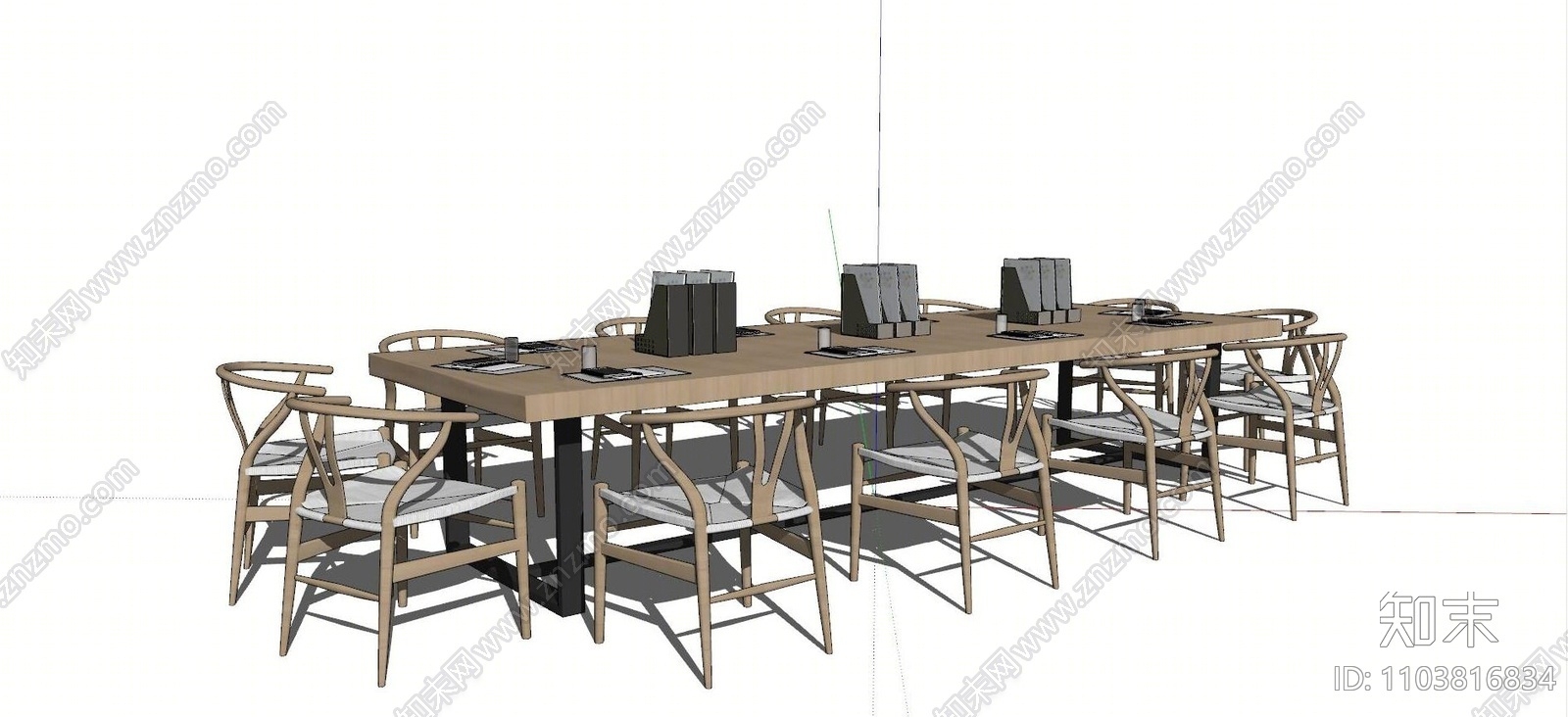 新中式会议桌椅组合SU模型下载【ID:1103816834】