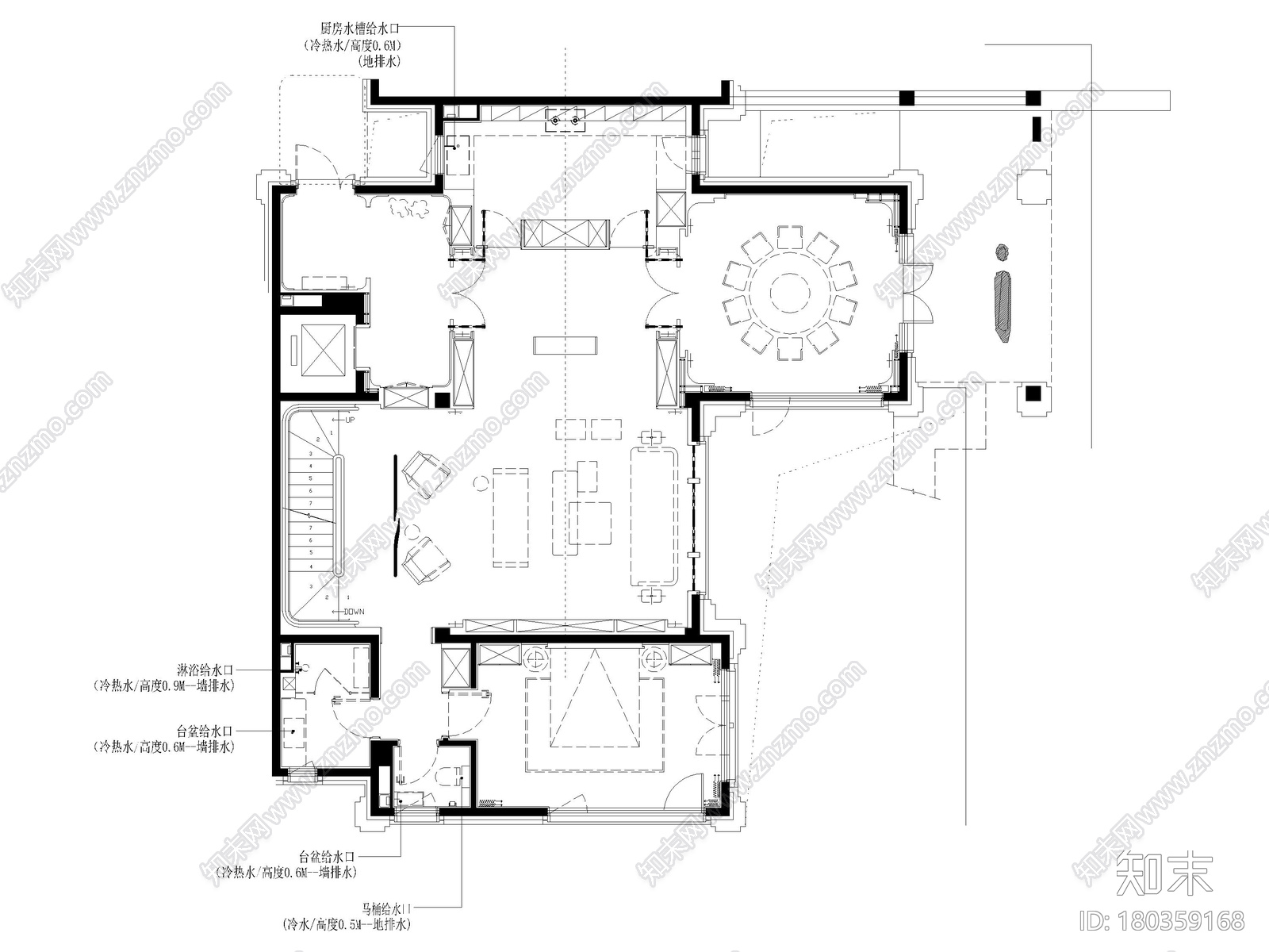 [北京]旭辉瀛海624㎡别墅样板间装修施工图cad施工图下载【ID:180359168】