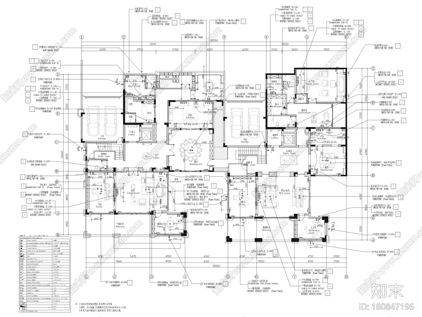 [江西]2000m²新中式三层七居别墅装修施工图cad施工图下载【ID:180847196】