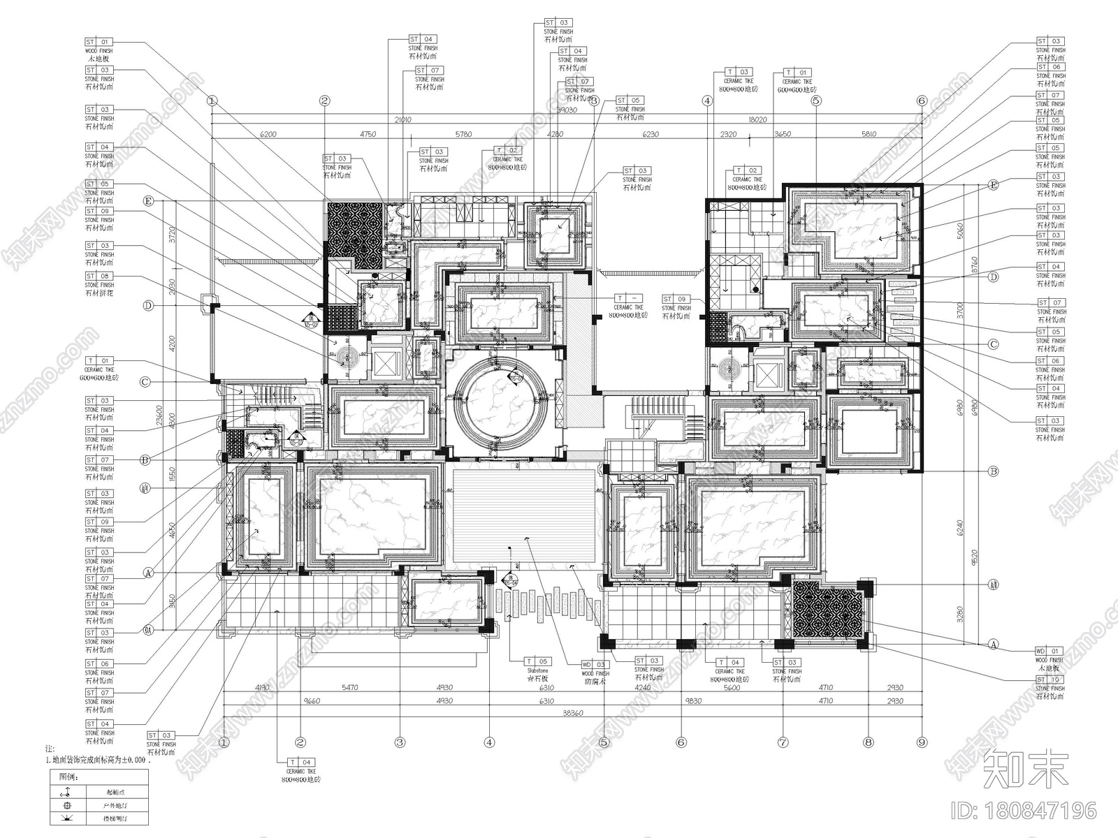 [江西]2000m²新中式三层七居别墅装修施工图cad施工图下载【ID:180847196】