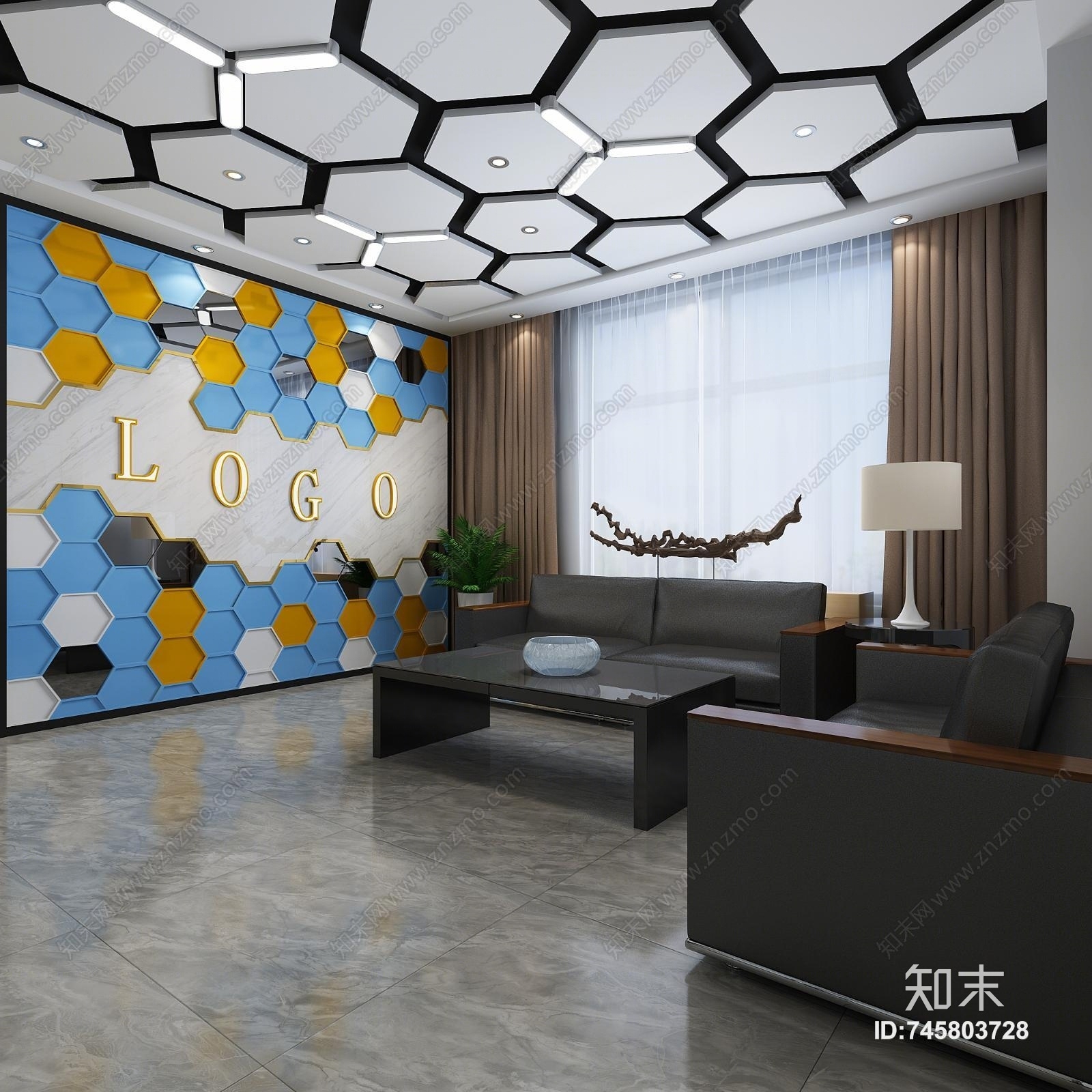 现代办公室前台背景墙3D模型下载【ID:745803728】