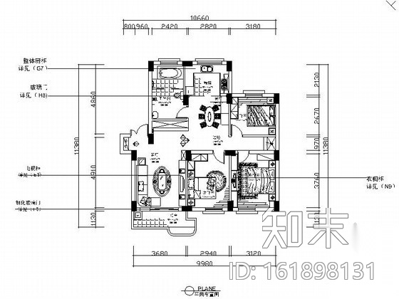 三室两厅简单家装装修图cad施工图下载【ID:161898131】