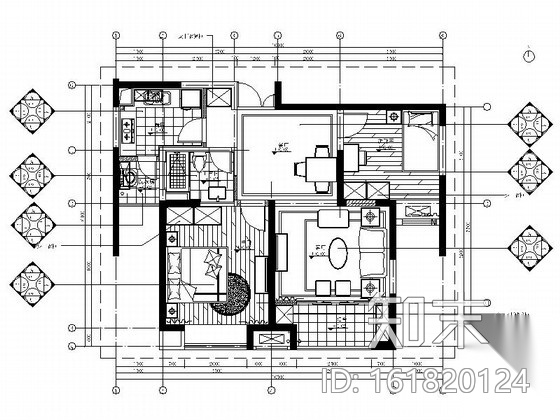 [上海]精品时尚简欧风格商品两居室样板间CAD装修施工图...cad施工图下载【ID:161820124】