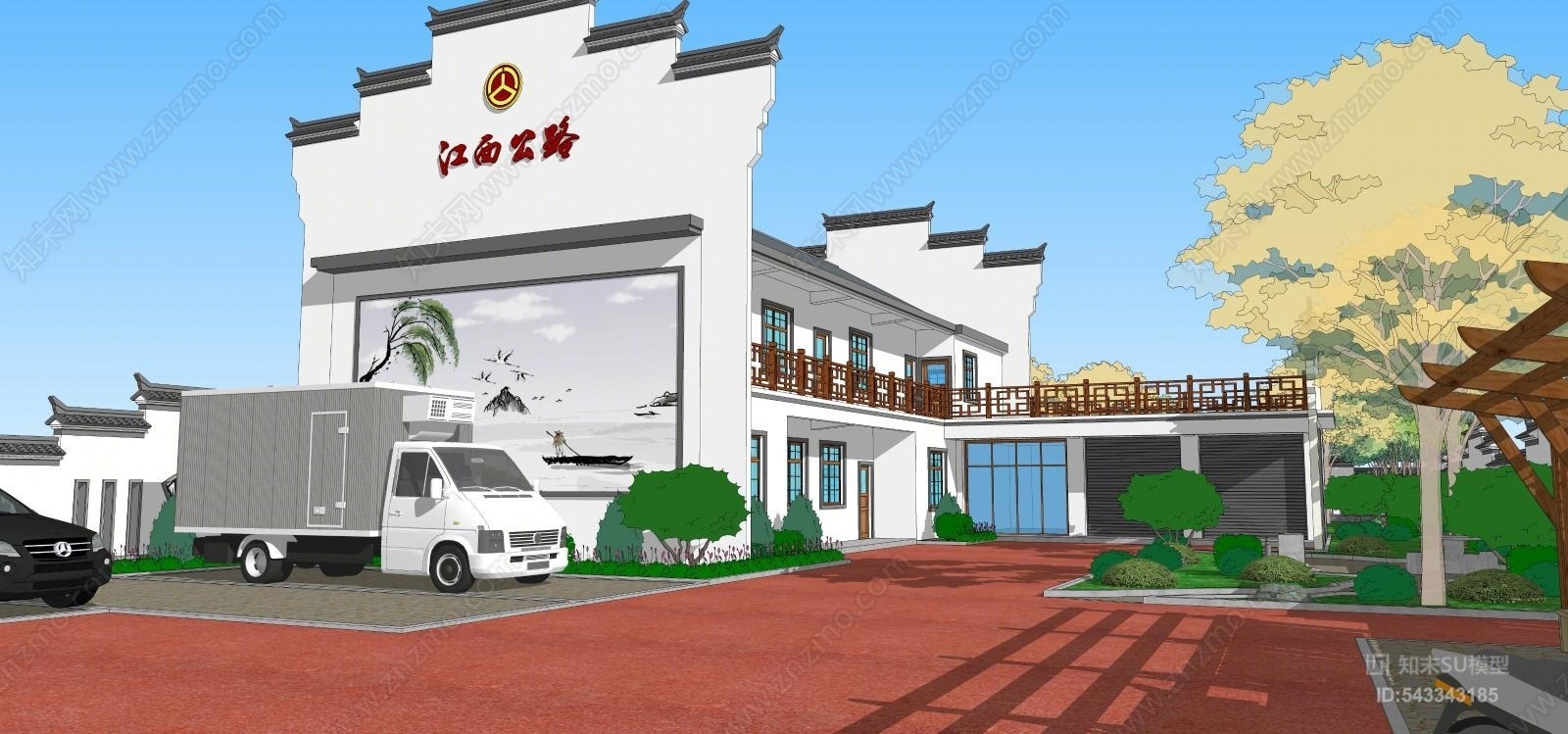 中式风格公路驿站SU模型下载【ID:543343185】