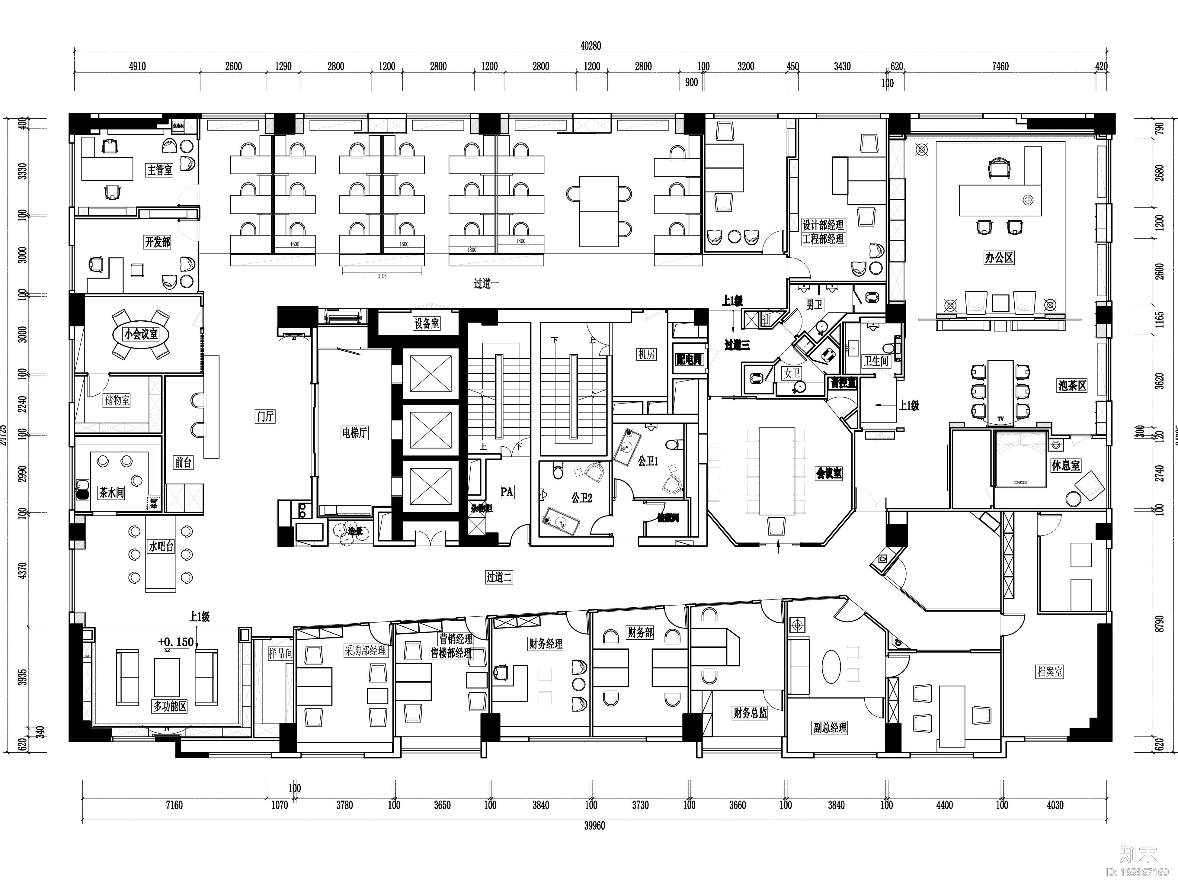 某大型房地产公司办公空间装饰施工图设计（附效果图）施工图下载【ID:165367169】