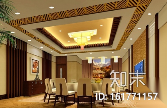 星级酒店现代中式风餐厅室内装修图（含效果）cad施工图下载【ID:161771157】