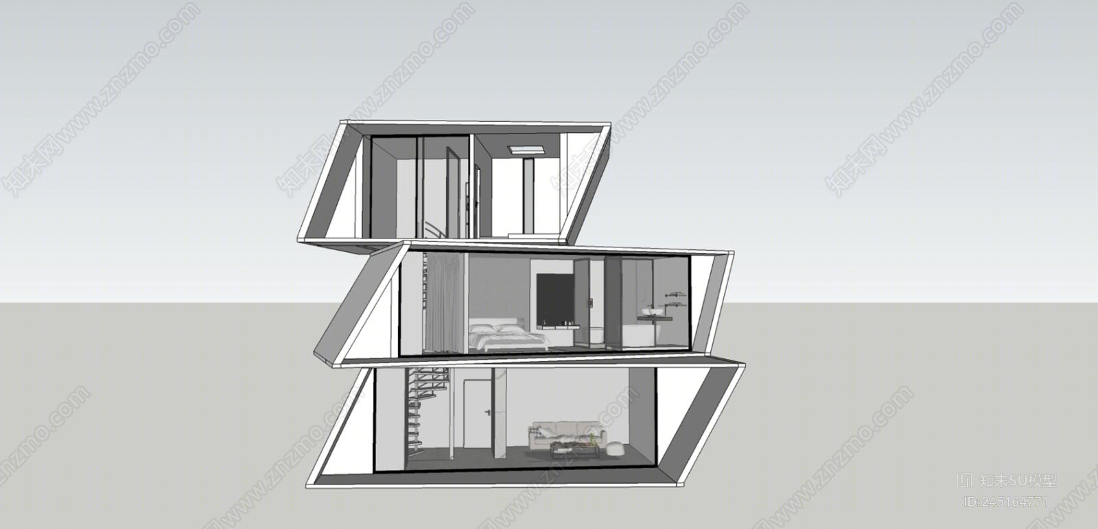 现代不规则公寓SU模型下载【ID:245164771】