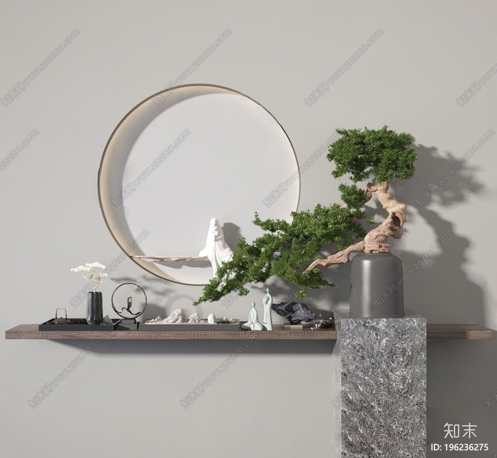 新中式端景条案3D模型下载【ID:196236275】