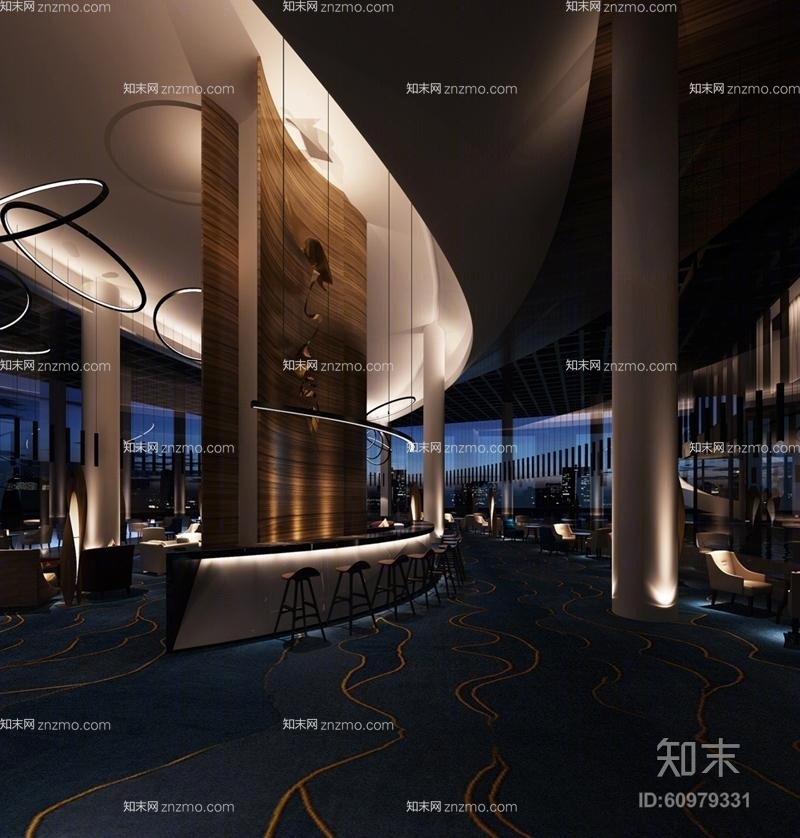 现代黑色木艺吧台吧椅组合3D模型下载【ID:60979331】