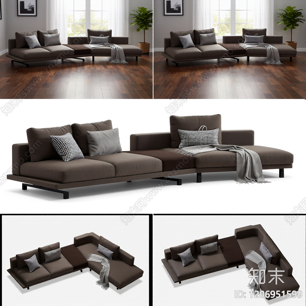 L型皮质沙发组合3D模型下载【ID:1206951599】