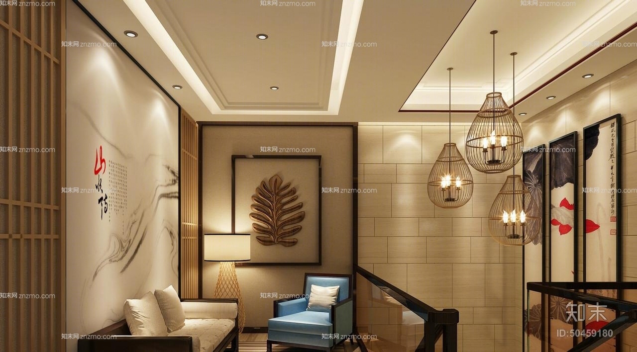 新中式金属吊灯3D模型下载【ID:50459180】