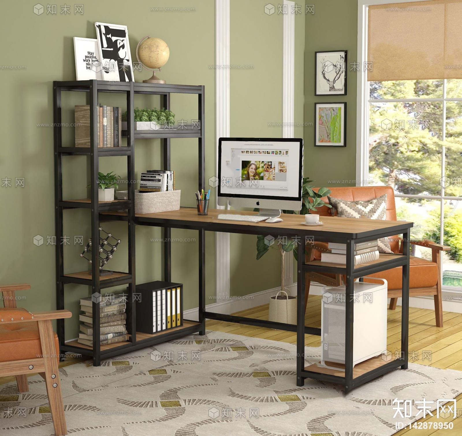 工业风电脑桌3D模型下载【ID:142878950】