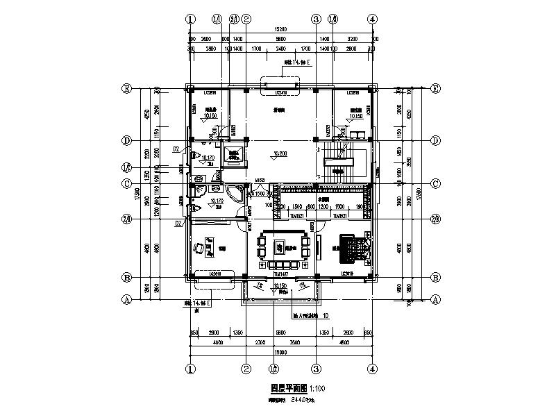 [四川]四层坡屋顶合院式别墅建筑施工图（16年含水暖电...施工图下载【ID:168486168】